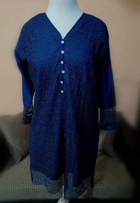 Premium Quality Full Net Frock-Blue